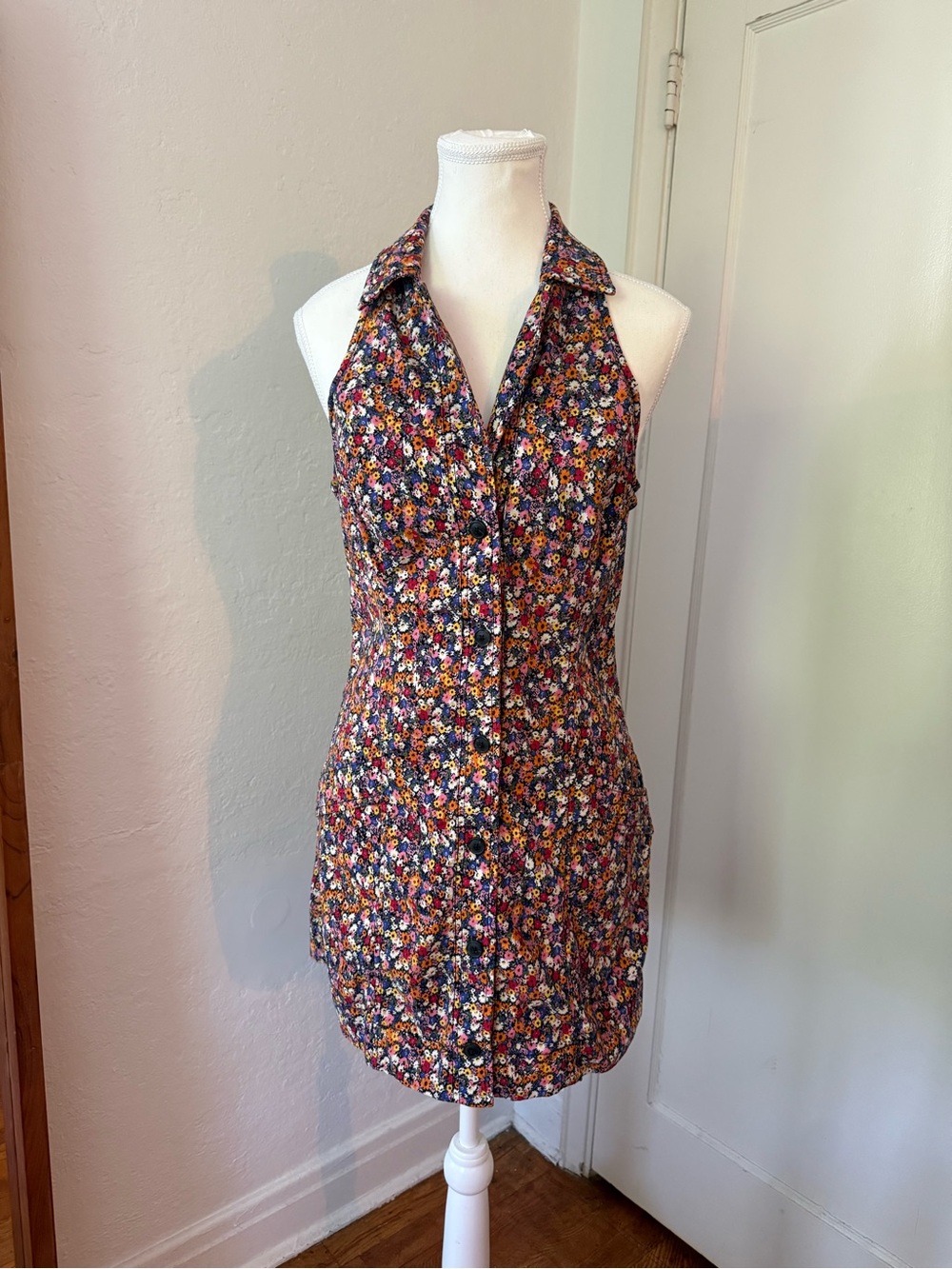 Anthropologie Maeve Cotton Sleeveless T-Back Blazer Floral Mini Dress Small